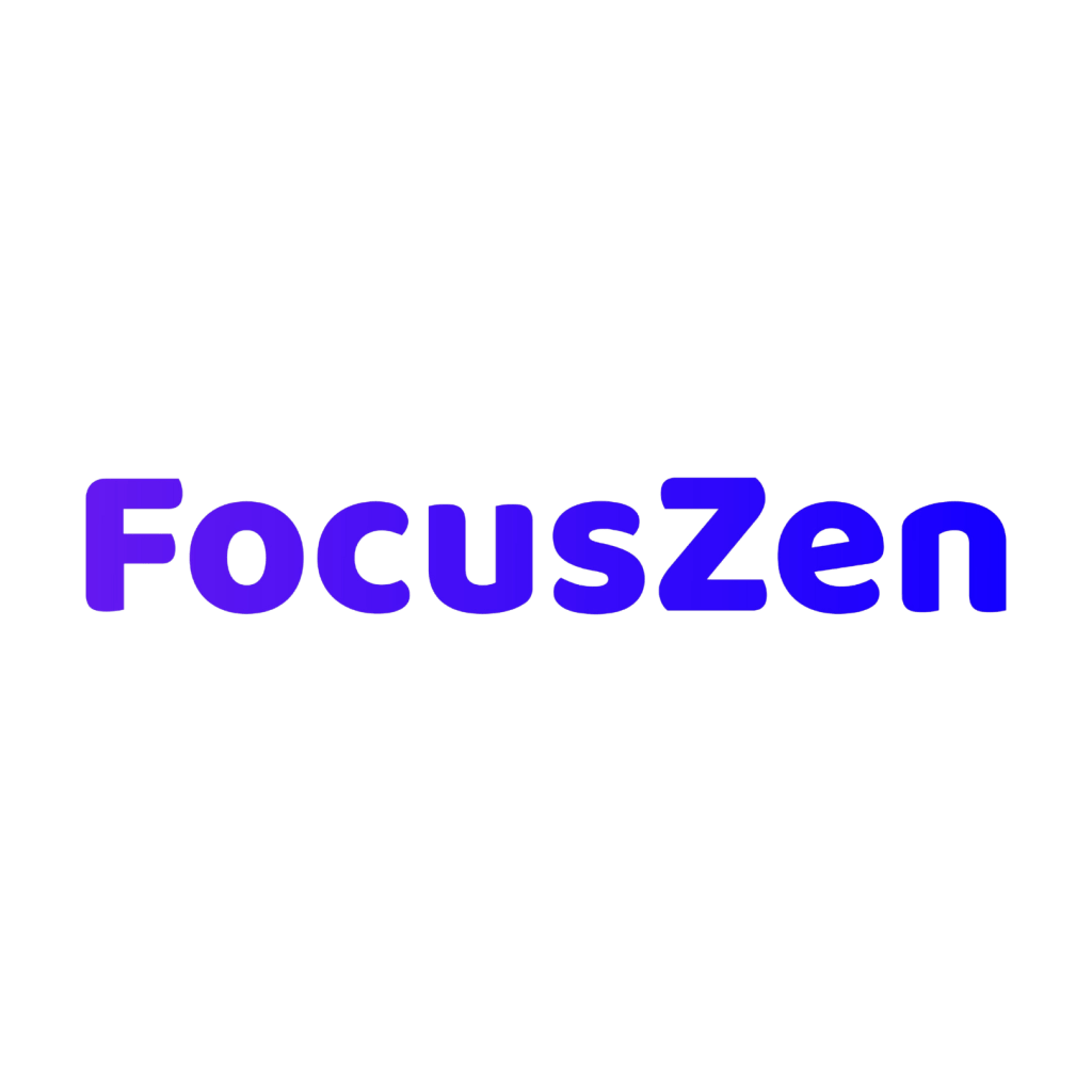 The logo of the FocusZen app, featuring the name 'FocusZen' in bold purple letters on a transparent background.